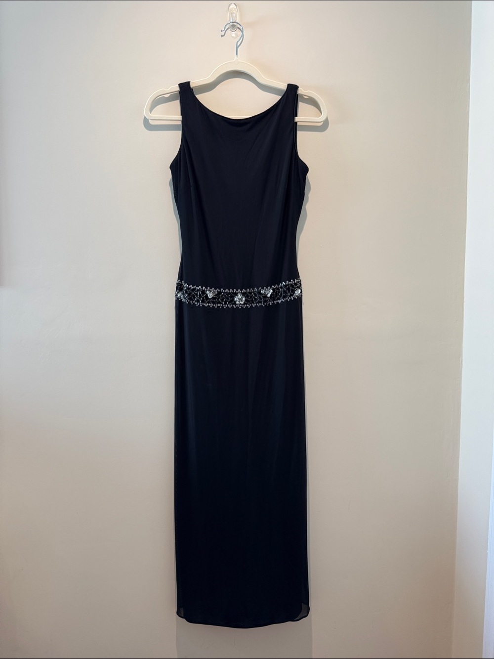 Stunning Vintage 90s Y2K Black Sleeveless Evening Gown - Embellished Waist - sz2